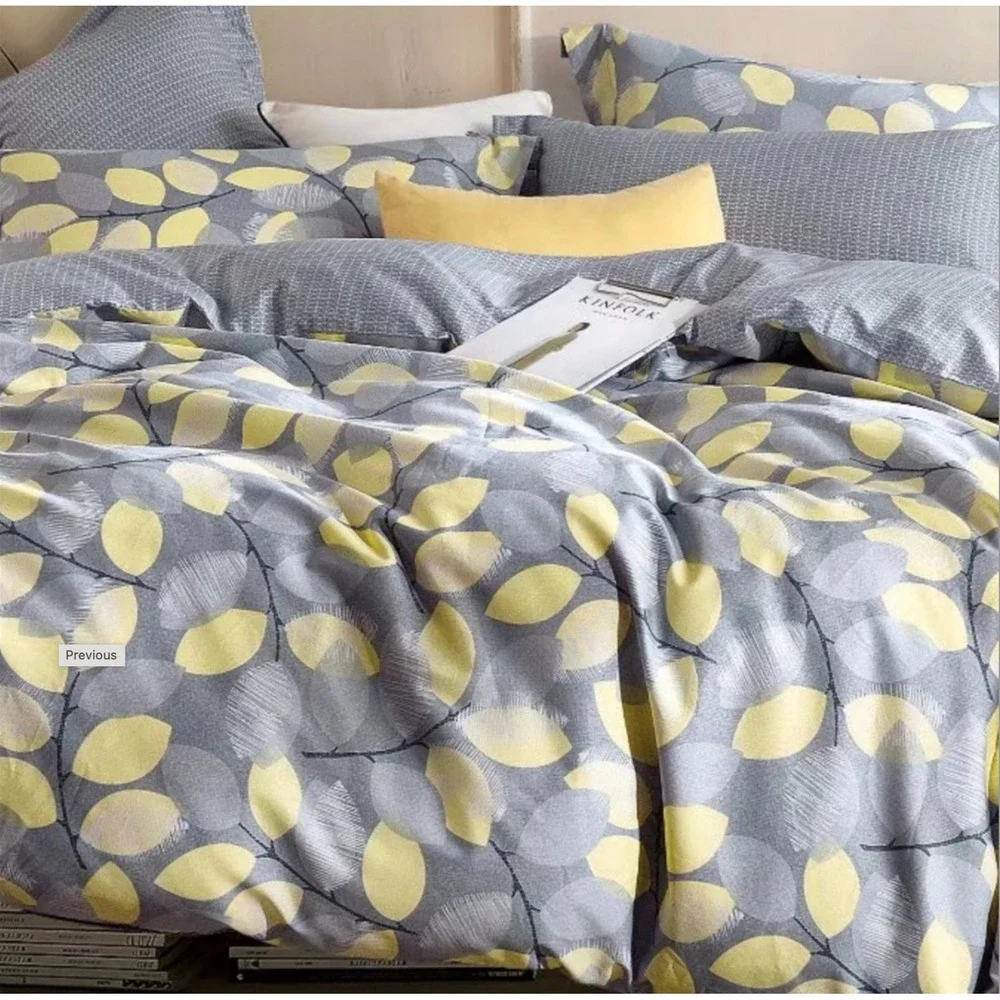 Sistes Gray Yellow Floral‎ 100% Cotton Reversible Comforter Set Queen Modern